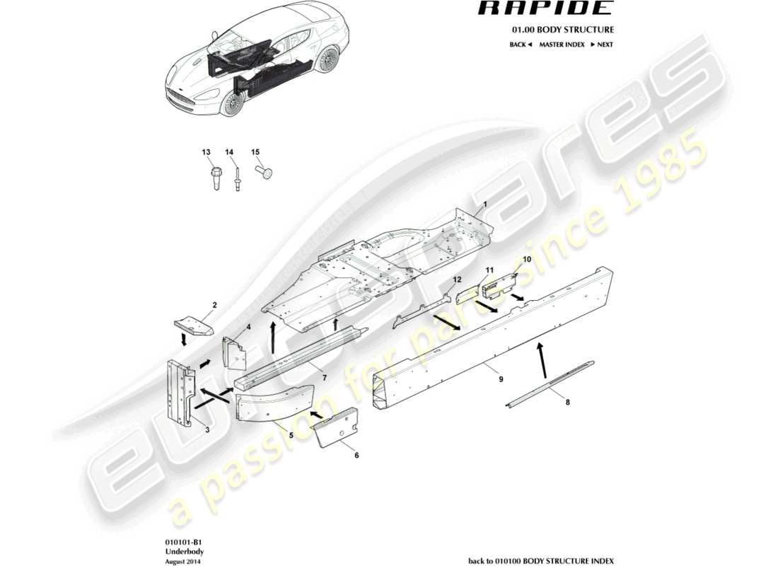 aston martin rapide (2011) underbody part diagram