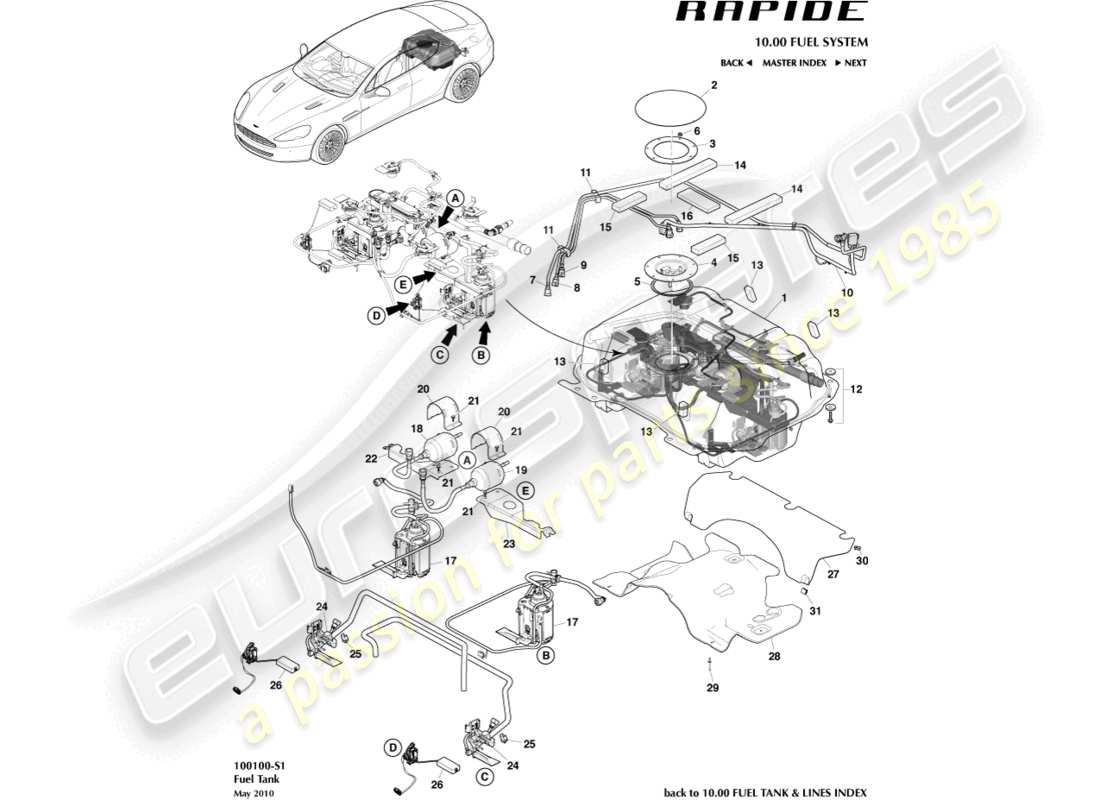 aston martin rapide (2011) fuel tank assy part diagram