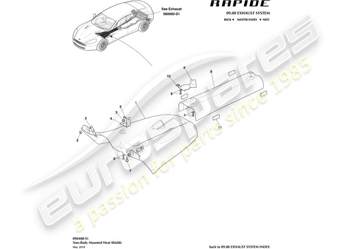 aston martin rapide (2011) heat shields, rear part diagram