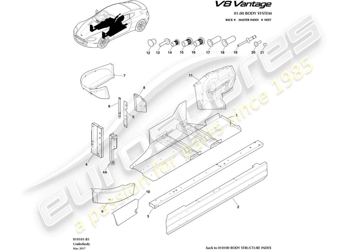 aston martin v8 vantage (2008) underbody part diagram