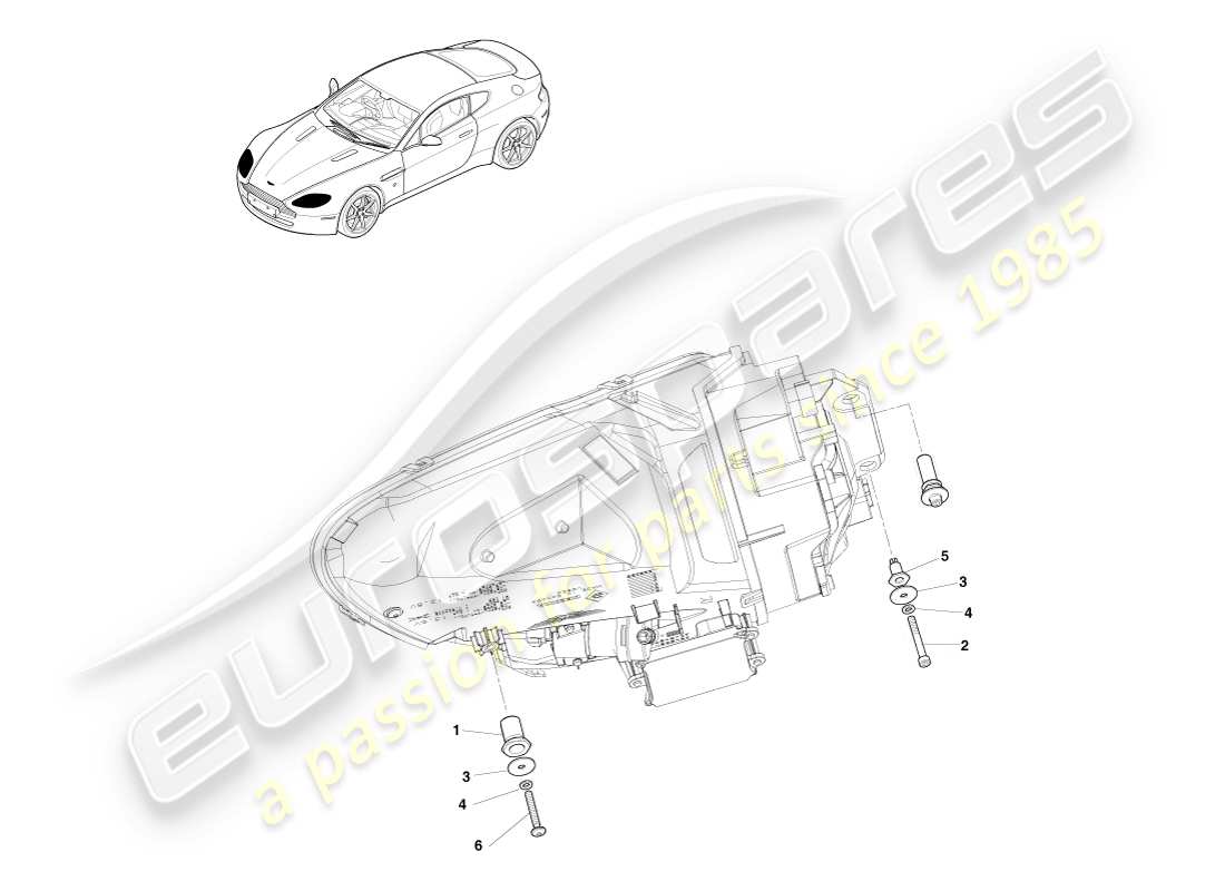 aston martin v8 vantage (2007) headlamp fixings part diagram