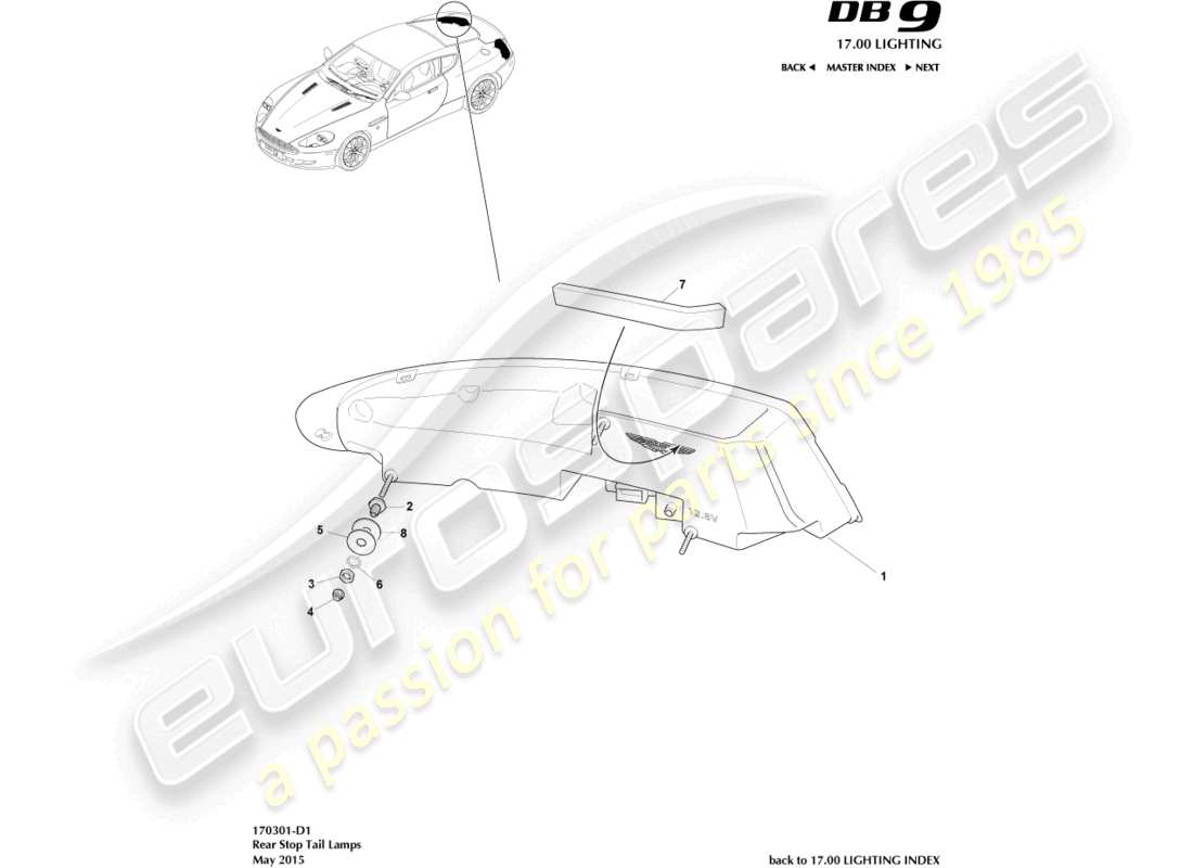 aston martin db9 (2004) rear lamps parts diagram