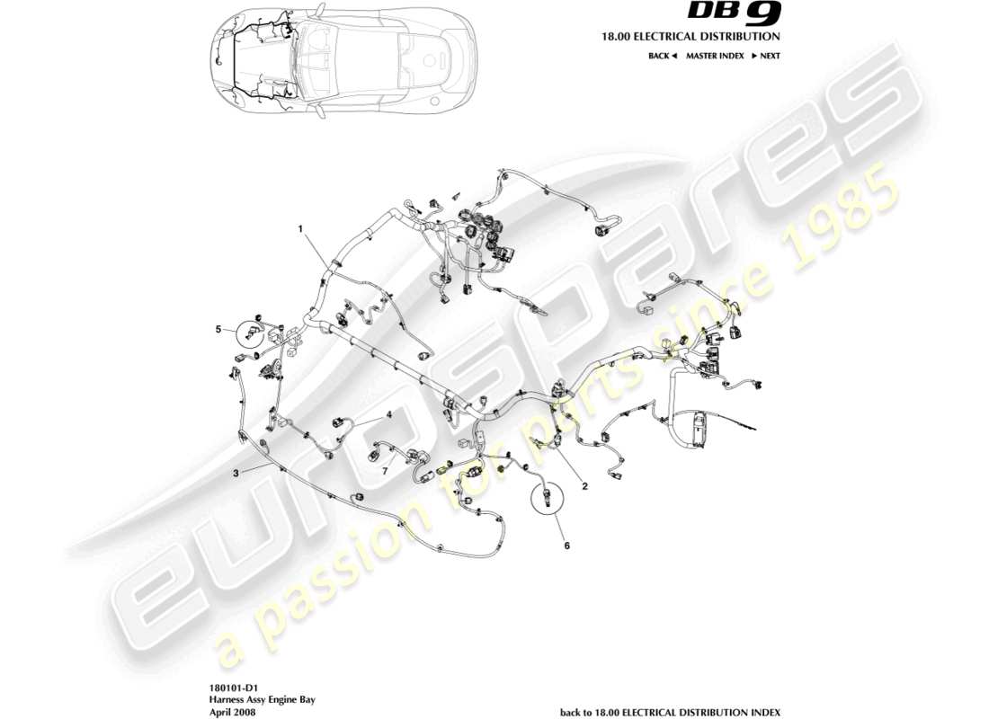 aston martin db9 (2012) engine bay harness part diagram