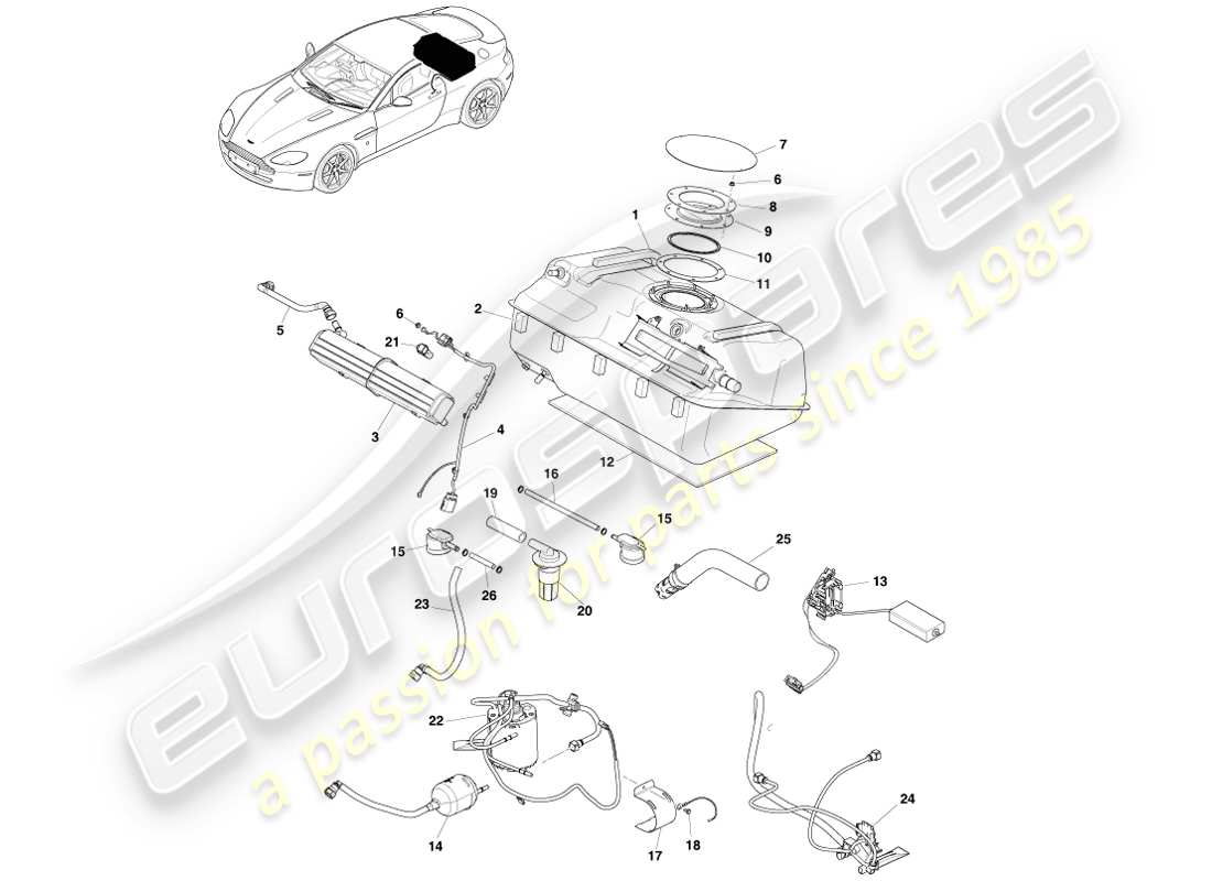 aston martin v8 vantage (2005) fuel tank assy, to 13my part diagram