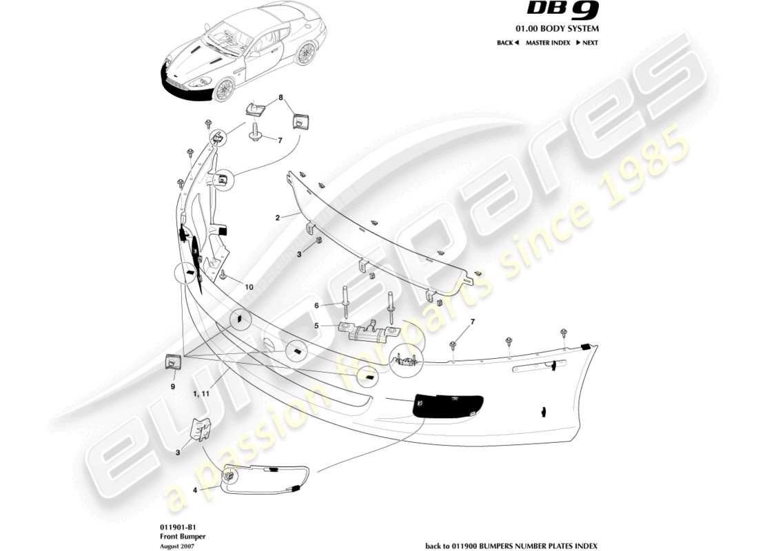 aston martin db9 (2012) front bumper part diagram