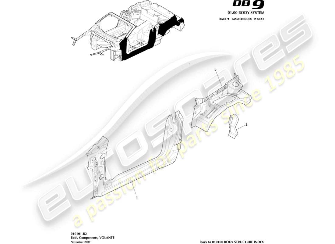 aston martin db9 (2012) body components, volante part diagram