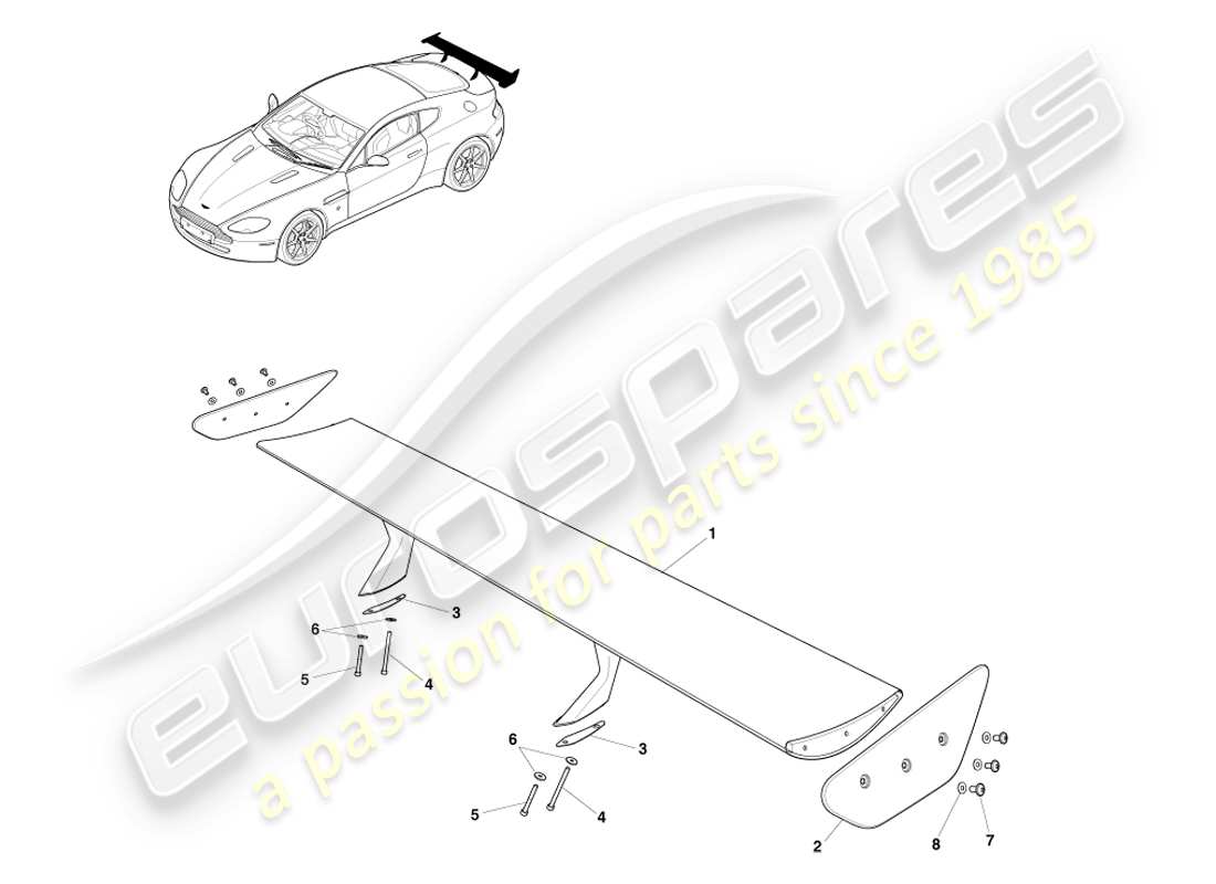 aston martin v8 vantage (2007) rear spoiler part diagram