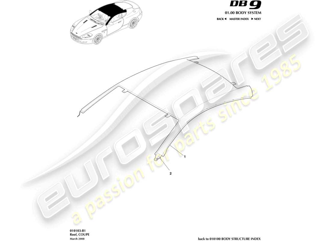 aston martin db9 (2012) roof, coupe part diagram