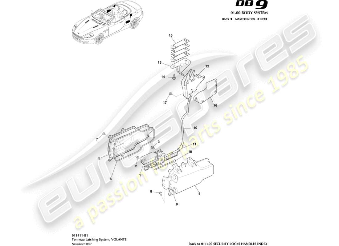 aston martin db9 (2012) tonneau latching system part diagram