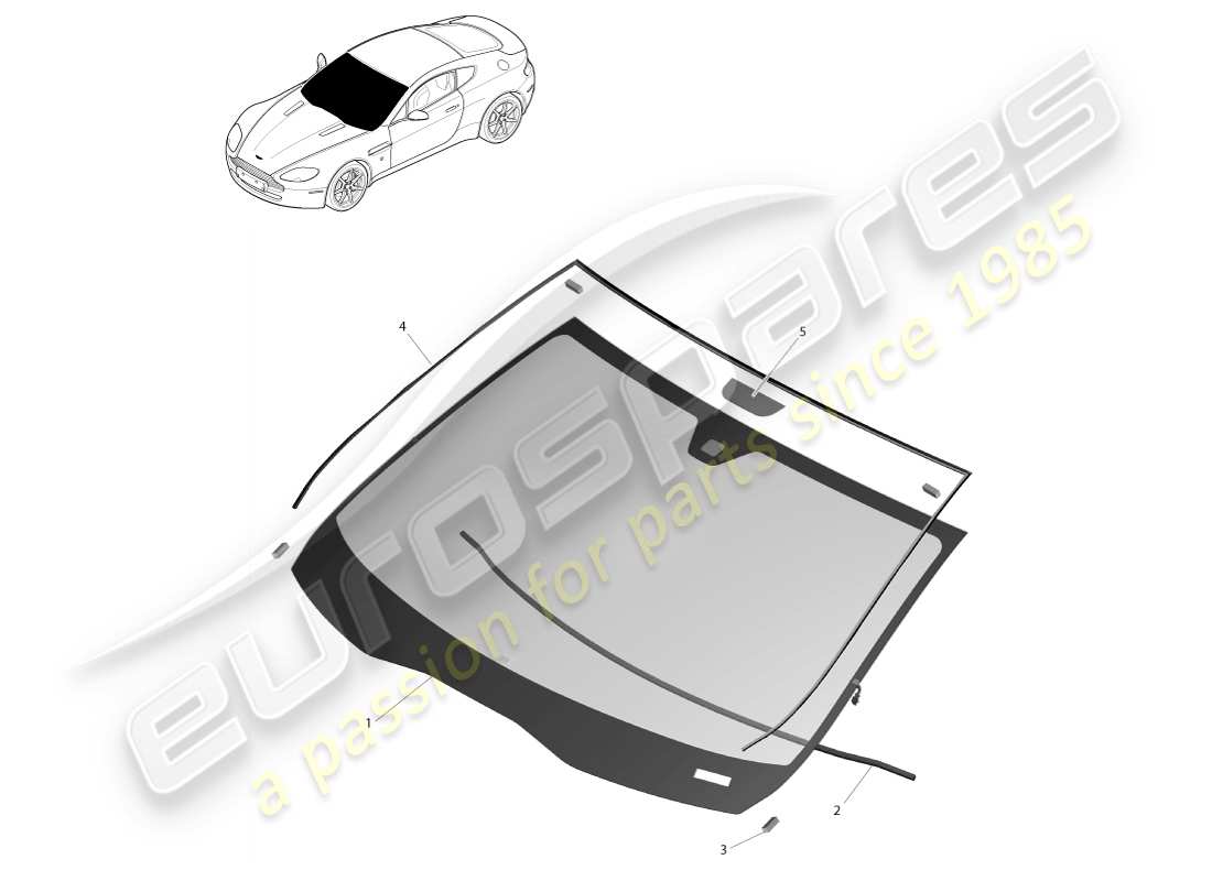 aston martin v8 vantage (2005) windshield part diagram