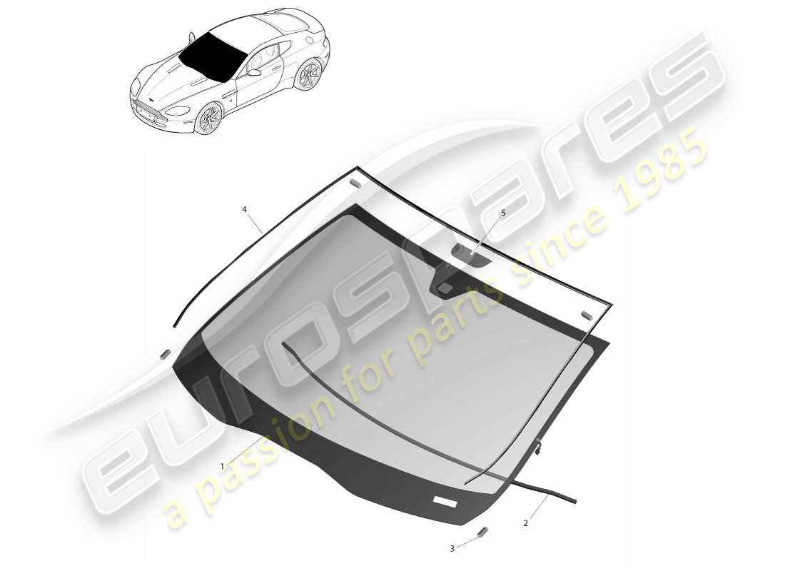 aston martin v8 vantage (2007) windshield part diagram