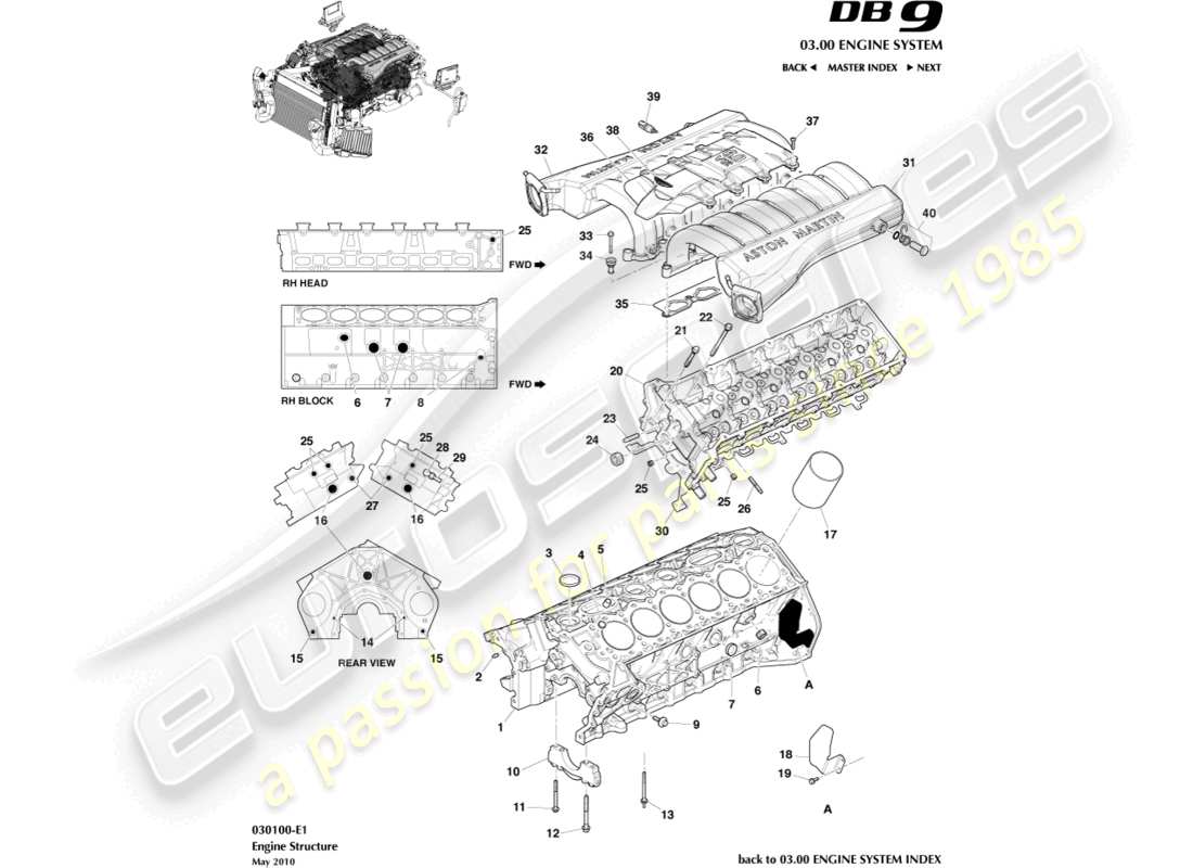 aston martin db9 (2012) engine structure part diagram