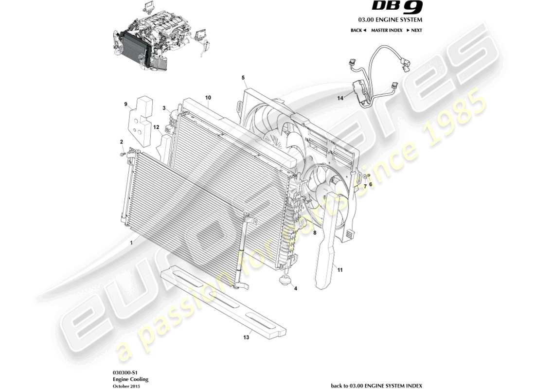 aston martin db9 (2012) engine cooling (line fit) part diagram