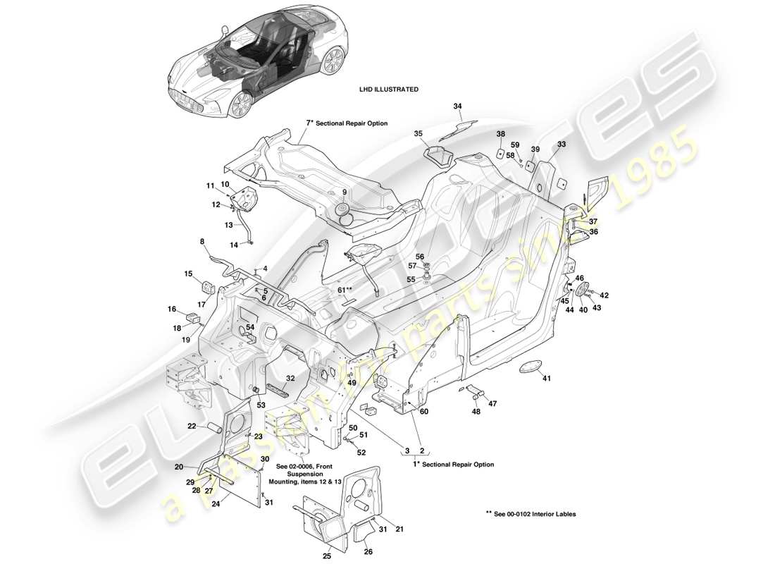 aston martin one-77 (2011) main tub part diagram