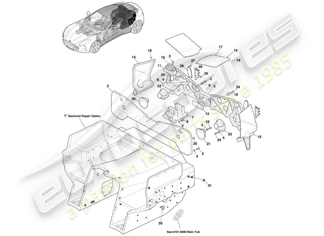 aston martin one-77 (2011) rear tub assembly part diagram