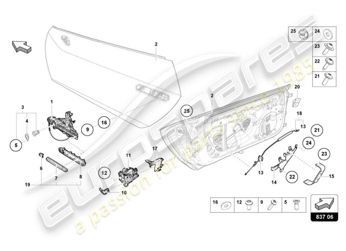 lamborghini sterrato (2024) door handle, inner parts diagram