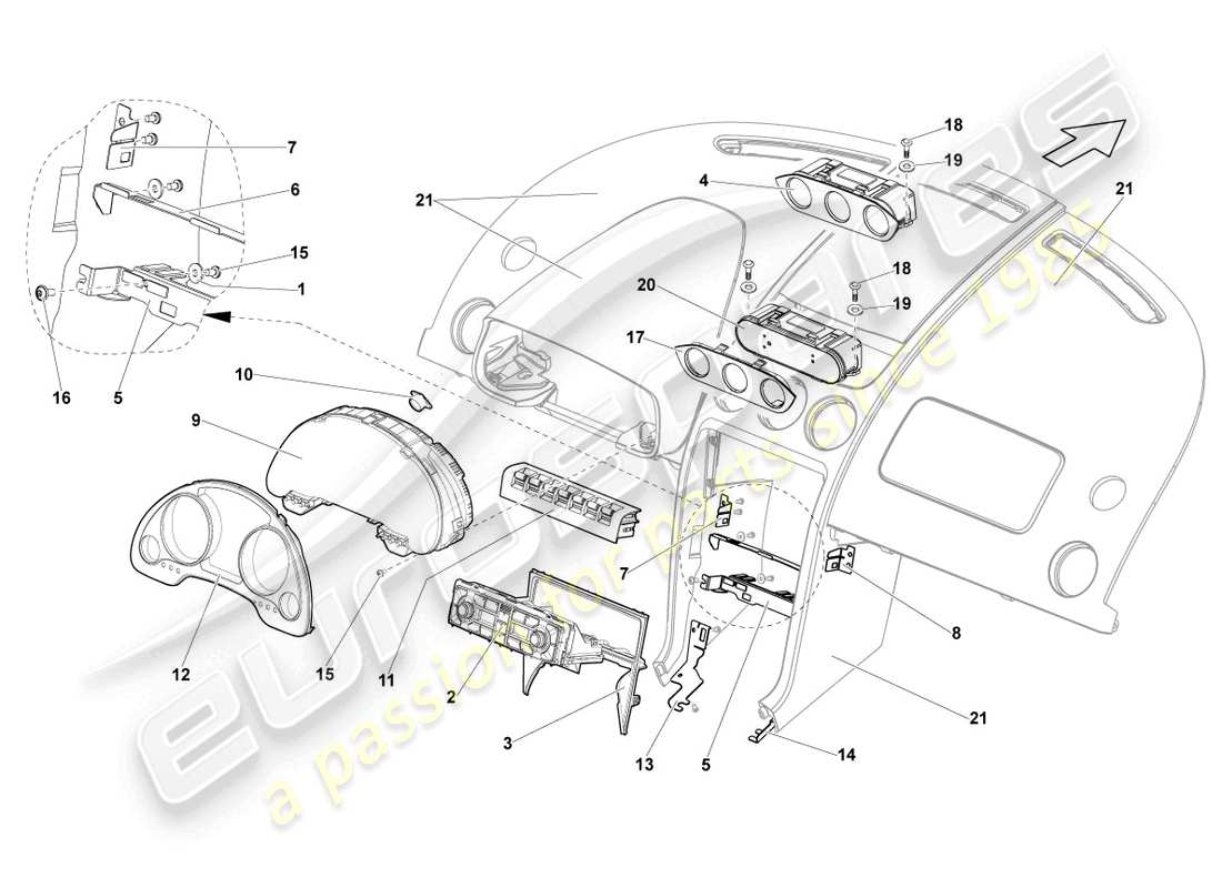 lamborghini lp560-4 spider (2009) combi-instrument parts diagram