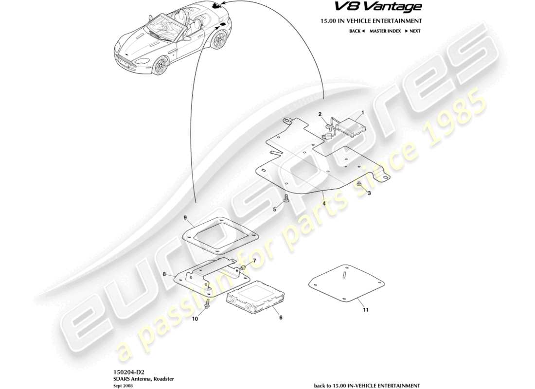 aston martin v8 vantage (2016) sdars antenna, roadster part diagram