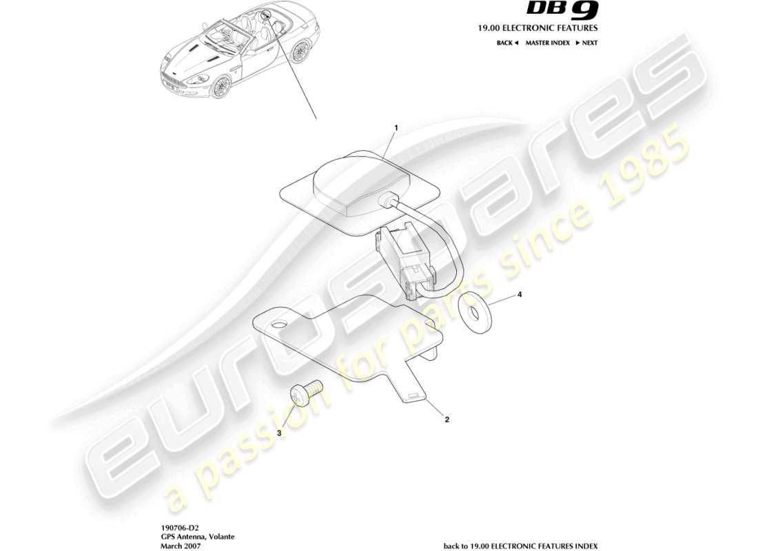 aston martin db9 (2007) gps antenna, volante part diagram