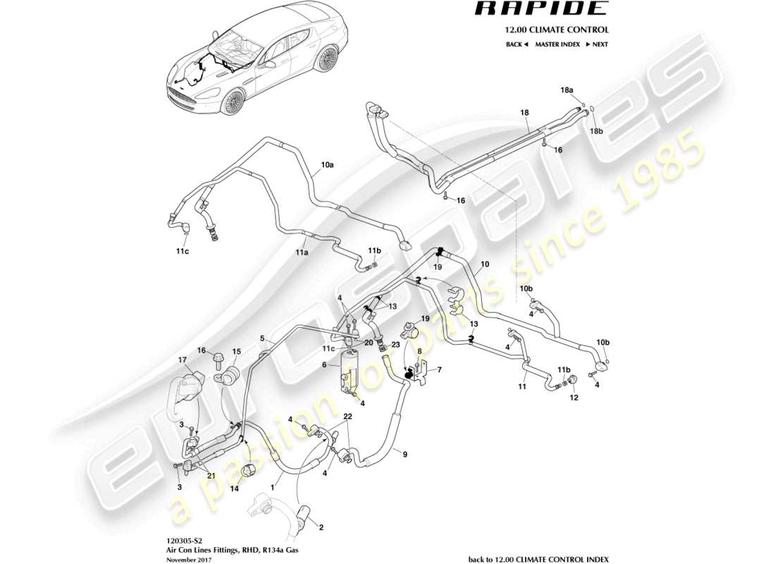 aston martin rapide (2011) air con lines, r134a, rhd part diagram