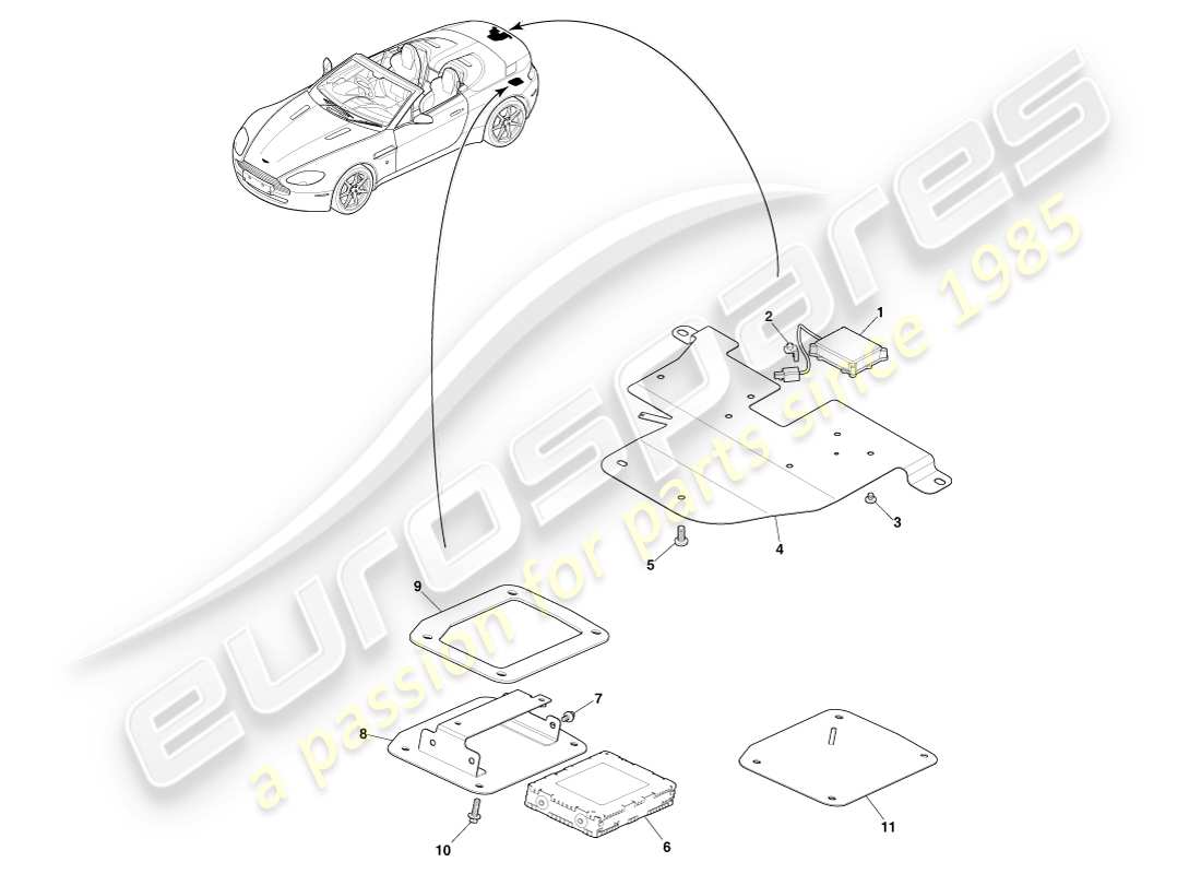 aston martin v8 vantage (2005) sdars antenna, roadster part diagram