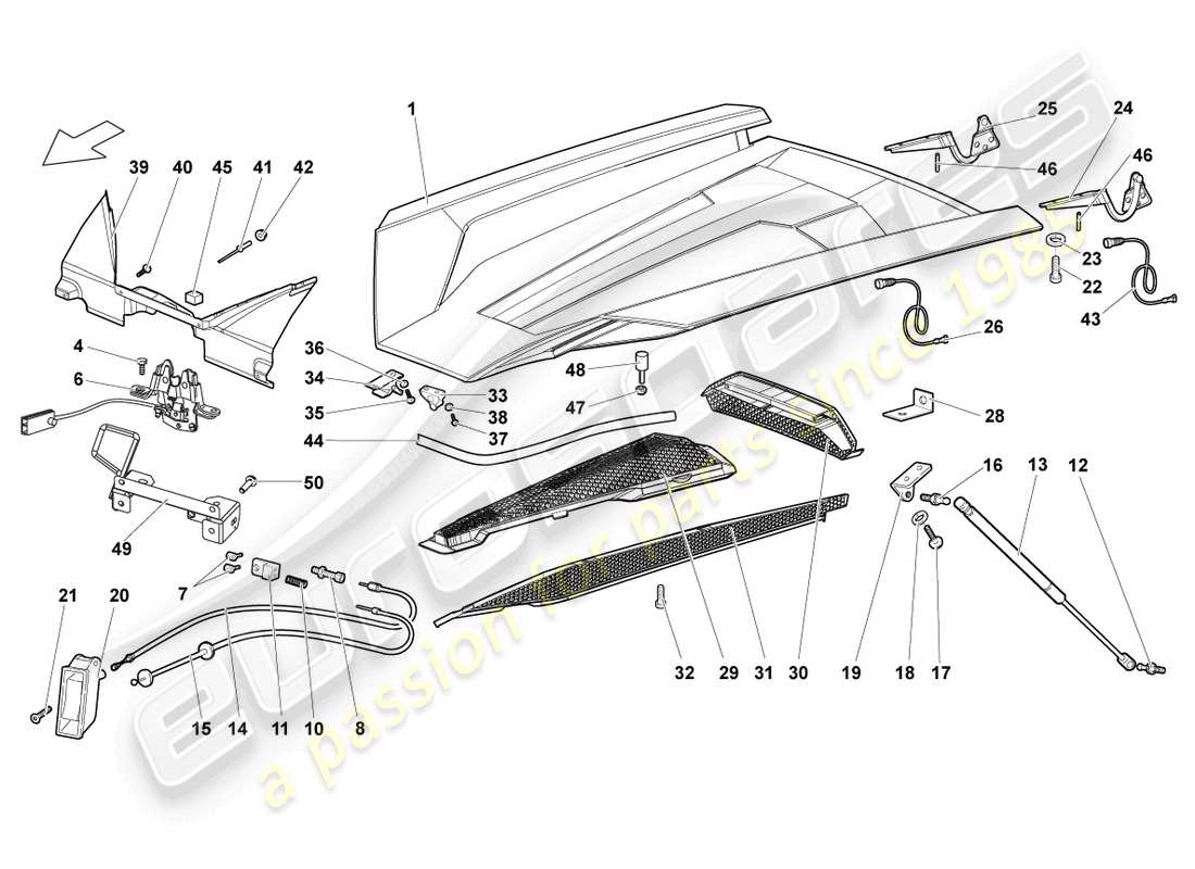 lamborghini lp640 roadster (2008) flap for engine cover parts diagram