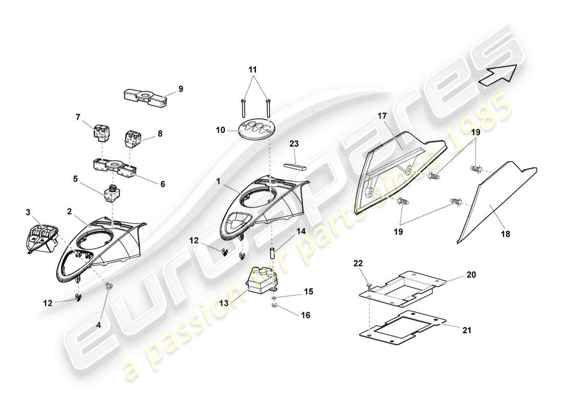 lamborghini lp550-2 coupe (2011) install. kit for cent. console part diagram