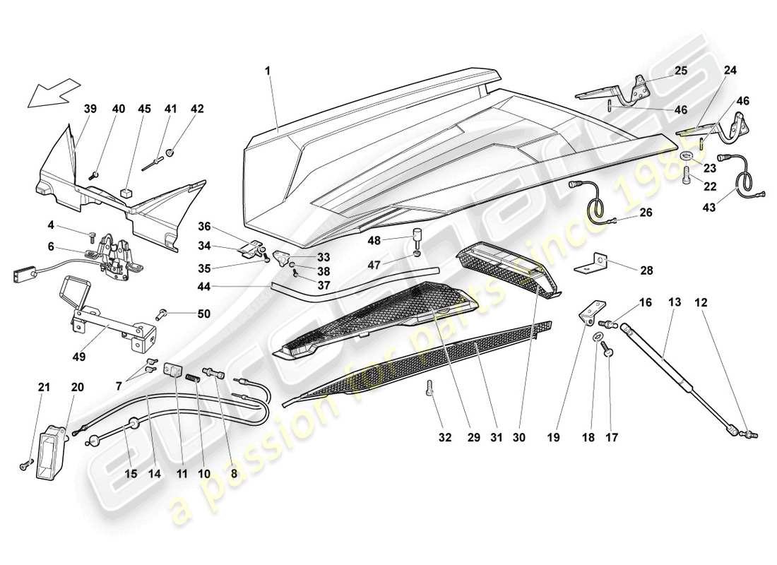 lamborghini lp640 roadster (2009) flap for engine cover part diagram