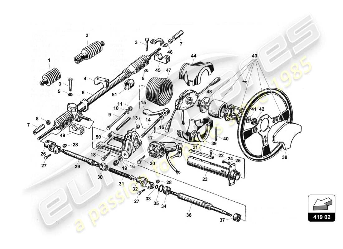 lamborghini countach 25th anniversary (1989) steering part diagram