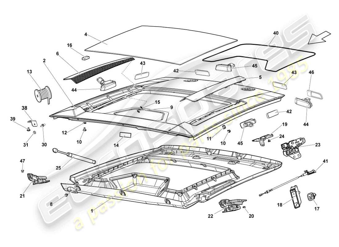 lamborghini gallardo coupe (2008) rear lid transparent part diagram