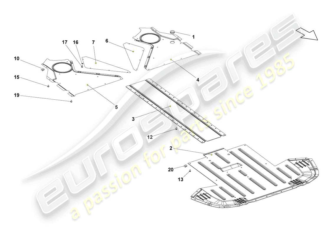 lamborghini gallardo coupe (2008) underbody trim part diagram