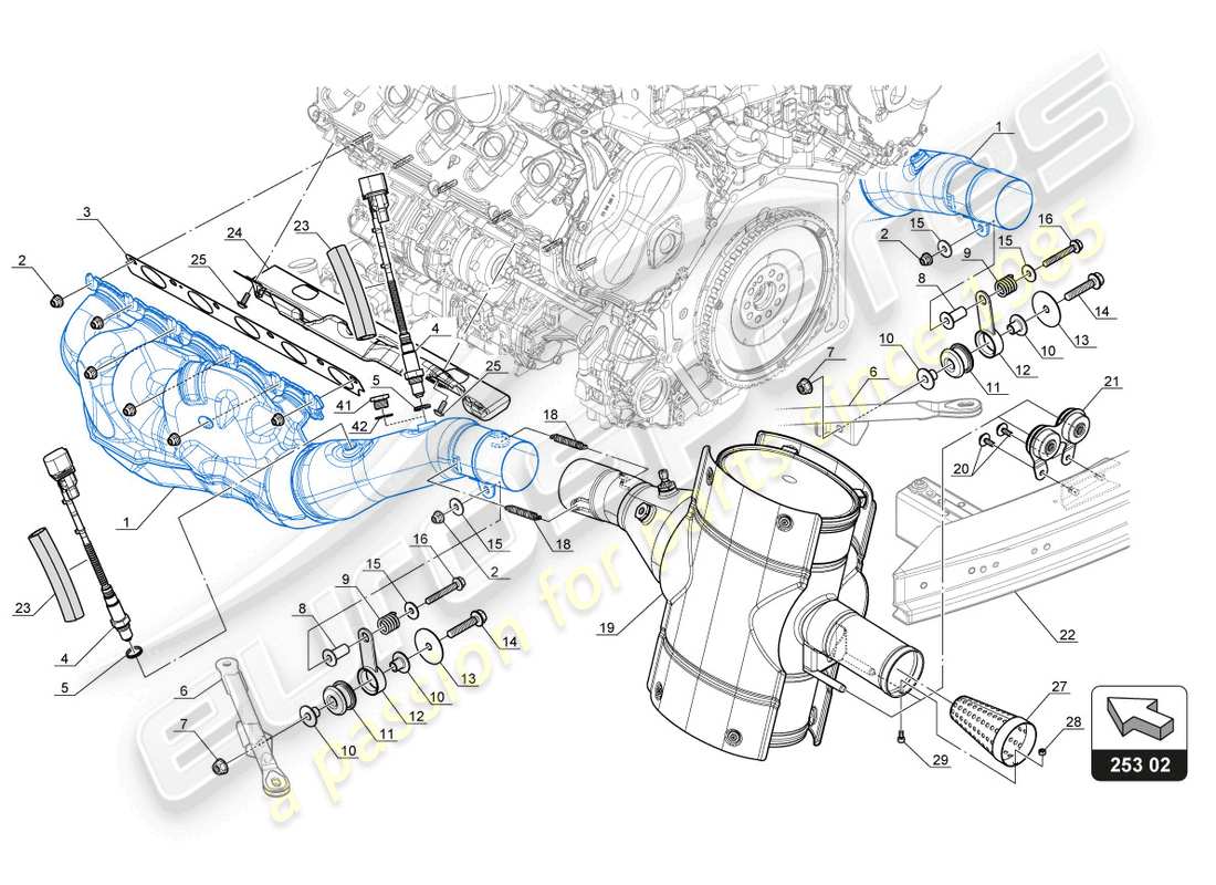 lamborghini gt3 (2017) silenced exhaust system part diagram