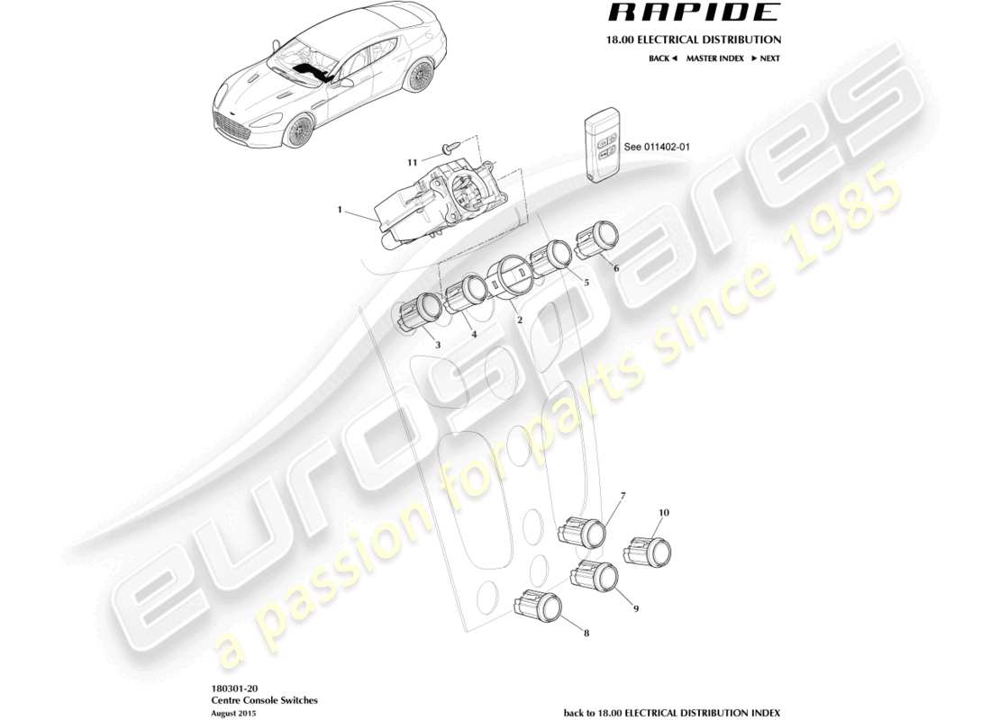 aston martin rapide (2011) centre console switches part diagram