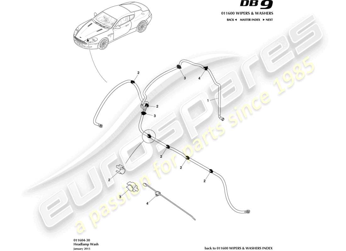 aston martin db9 (2007) headlamp wash part diagram