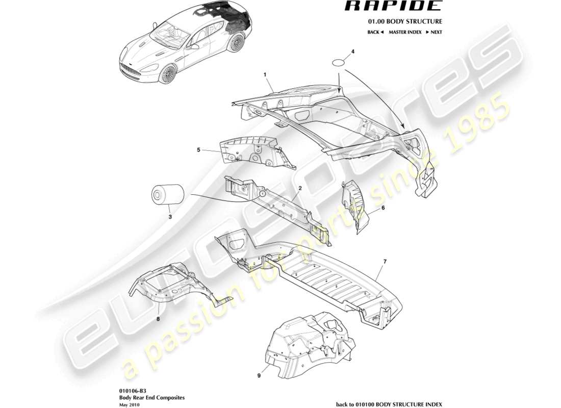 aston martin rapide (2011) body rear end composites part diagram