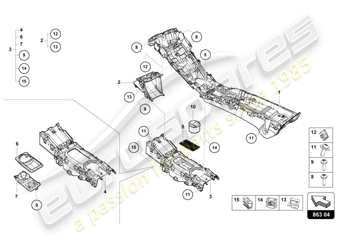 lamborghini evo coupe (2021) tunnel parts diagram