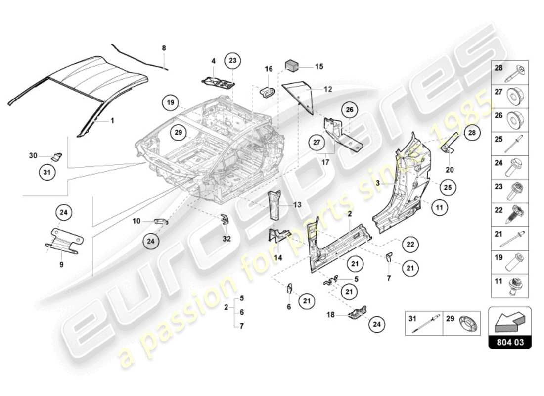 lamborghini sto (2024) roof reinforcement part diagram