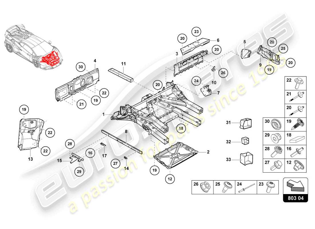 lamborghini sto (2024) front frame part diagram