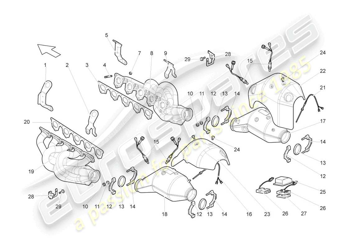 lamborghini gallardo coupe (2008) exhaust manifolds part diagram