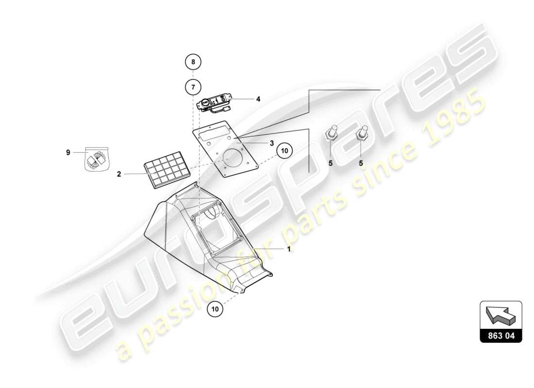 lamborghini super trofeo evo (2018) central console part diagram