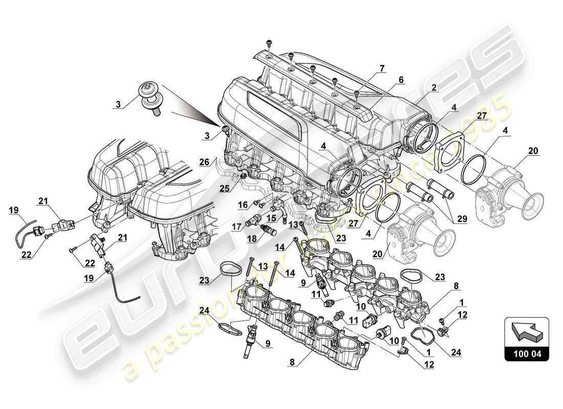 lamborghini gt3 evo (2018) air intake manifold part diagram