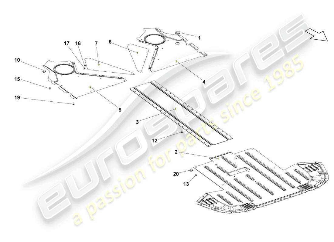 lamborghini superleggera (2008) underbody trim parts diagram