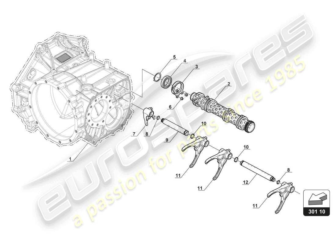 lamborghini gt3 evo (2018) gear shift fork part diagram