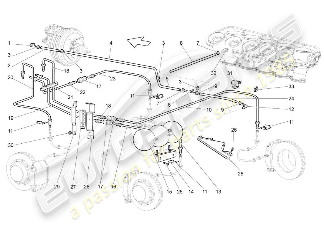 lamborghini gallardo coupe (2004) brake pipe parts diagram
