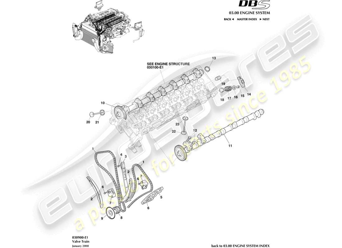 aston martin dbs (2007) valve train parts diagram