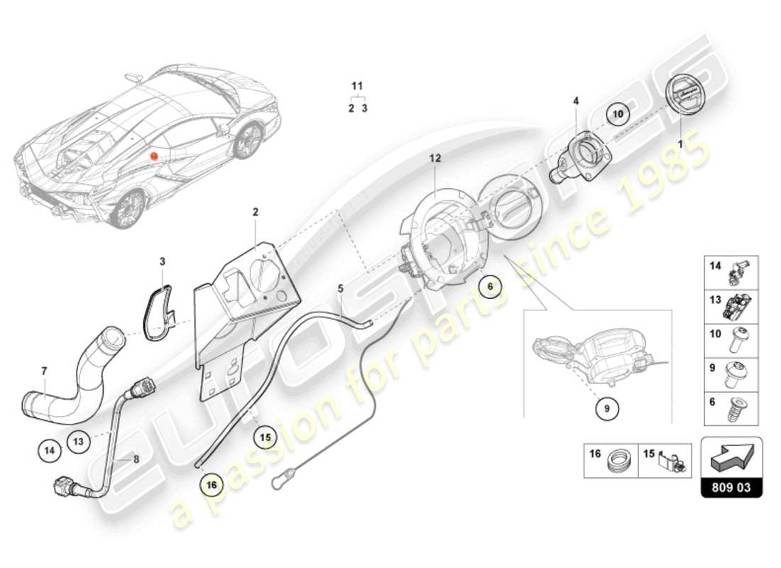 a part diagram from the lamborghini sian roadster (2021) parts catalogue