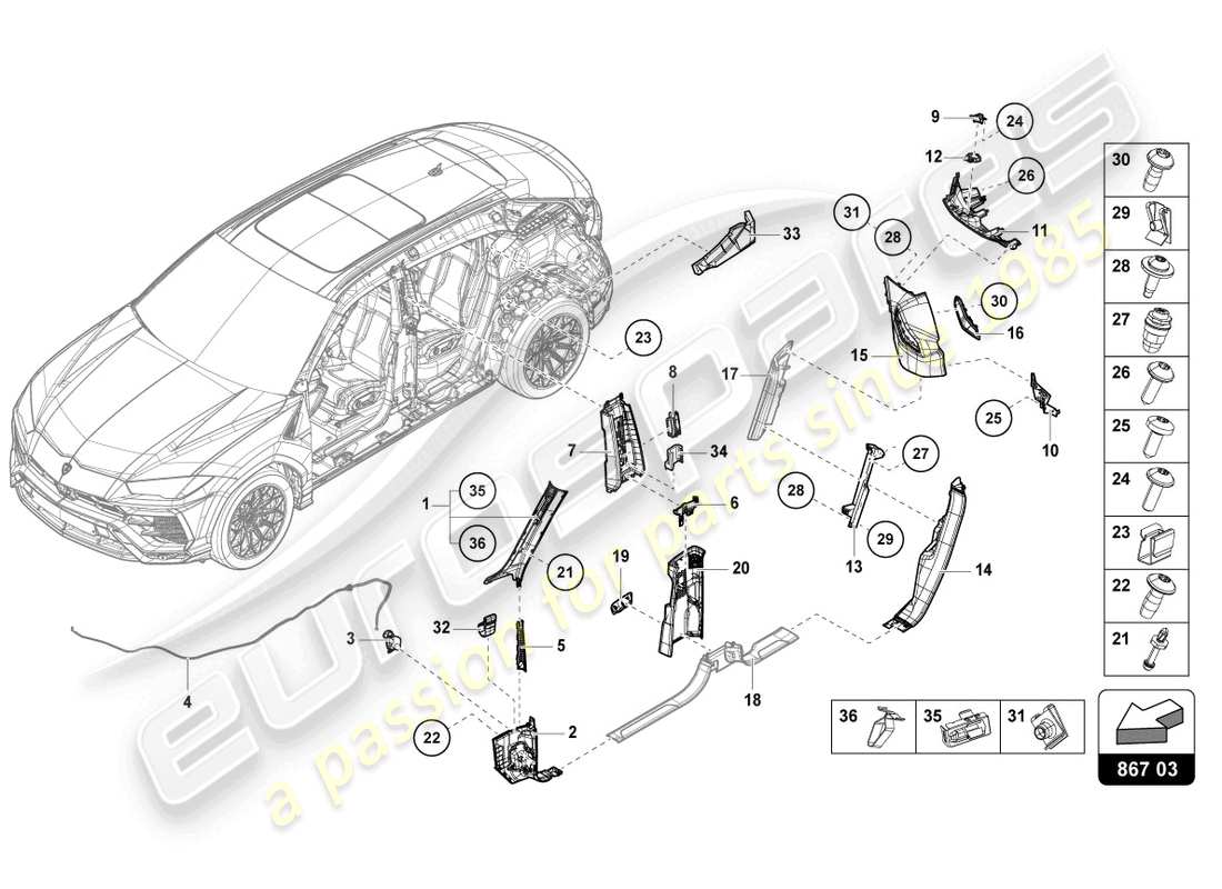 a part diagram from the lamborghini urus (2022) parts catalogue