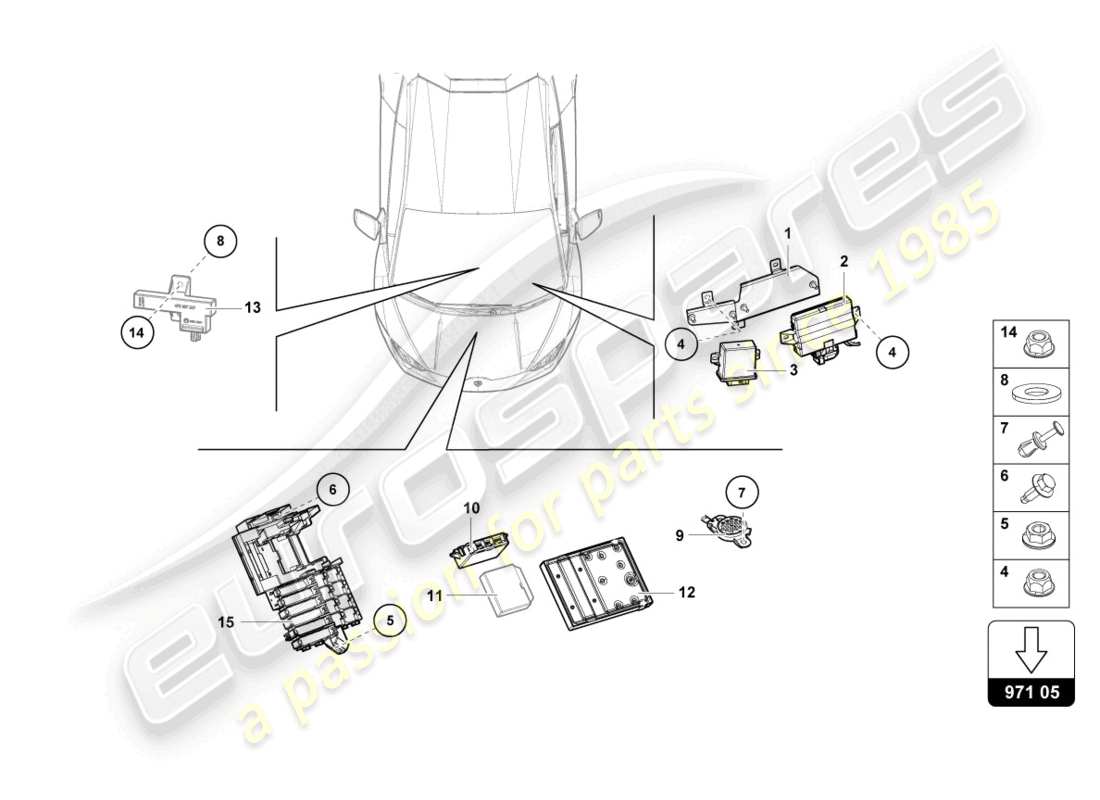 a part diagram from the lamborghini evo spyder 2wd (2021) parts catalogue