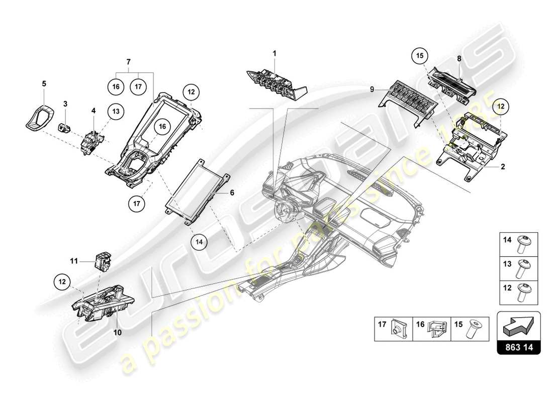 VIEW PARTS DIAGRAMS FROM THE LAMBORGHINI HURACAN PARTS CATALOGUE a part diagram from the lamborghini huracan parts catalogue