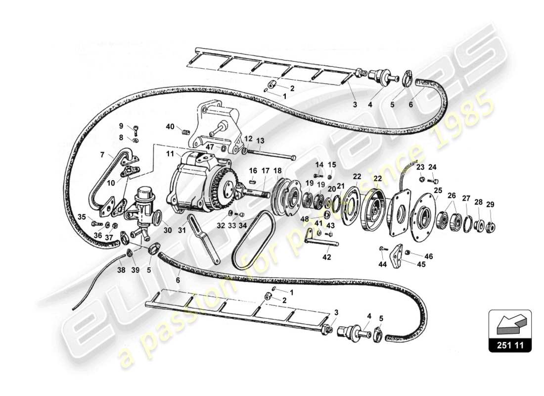 a part diagram from the lamborghini countach 25th anniversary (1989) parts catalogue